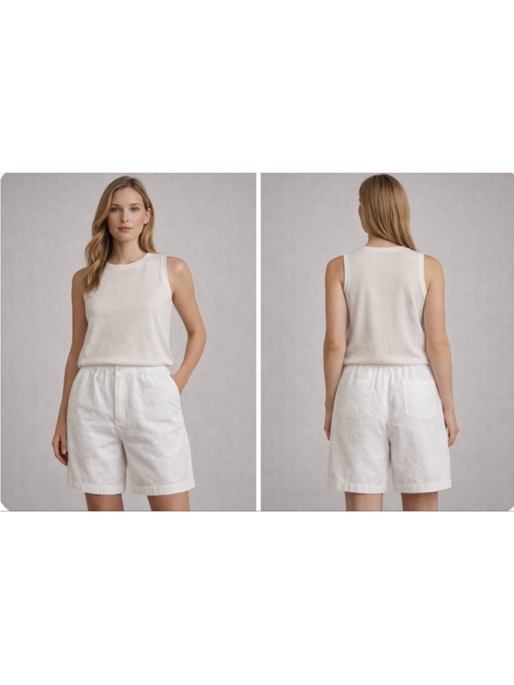 Eileen Fisher White Organic Linen Bermuda Shorts L